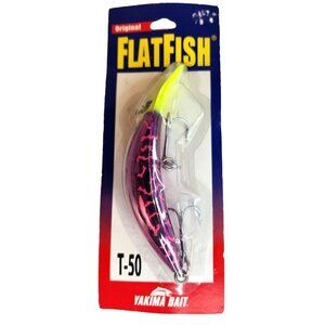 Yakima Bait Original Flatfish T-50 Fishing Lure Met Purple Pink Tiger Made USA